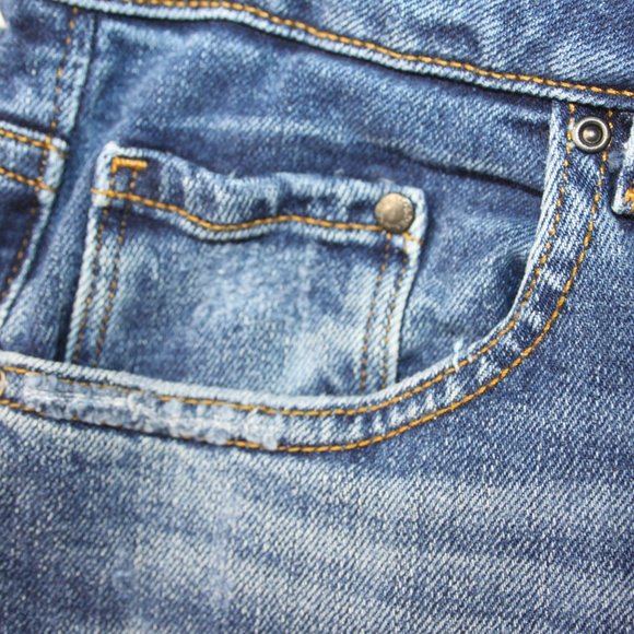 H&M &DENIM SKINNY HIGH WAIST DENIM JEANS SZ 28 DISTRESSED WOMENS RAW HEM COTTON - Picture 6 of 16